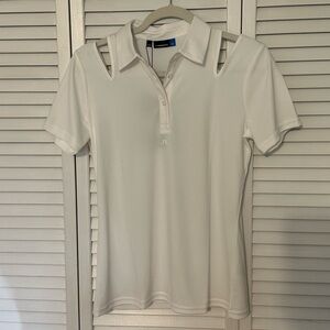 J.Lindeberg White Cold Shoulder Women's Golf Polo